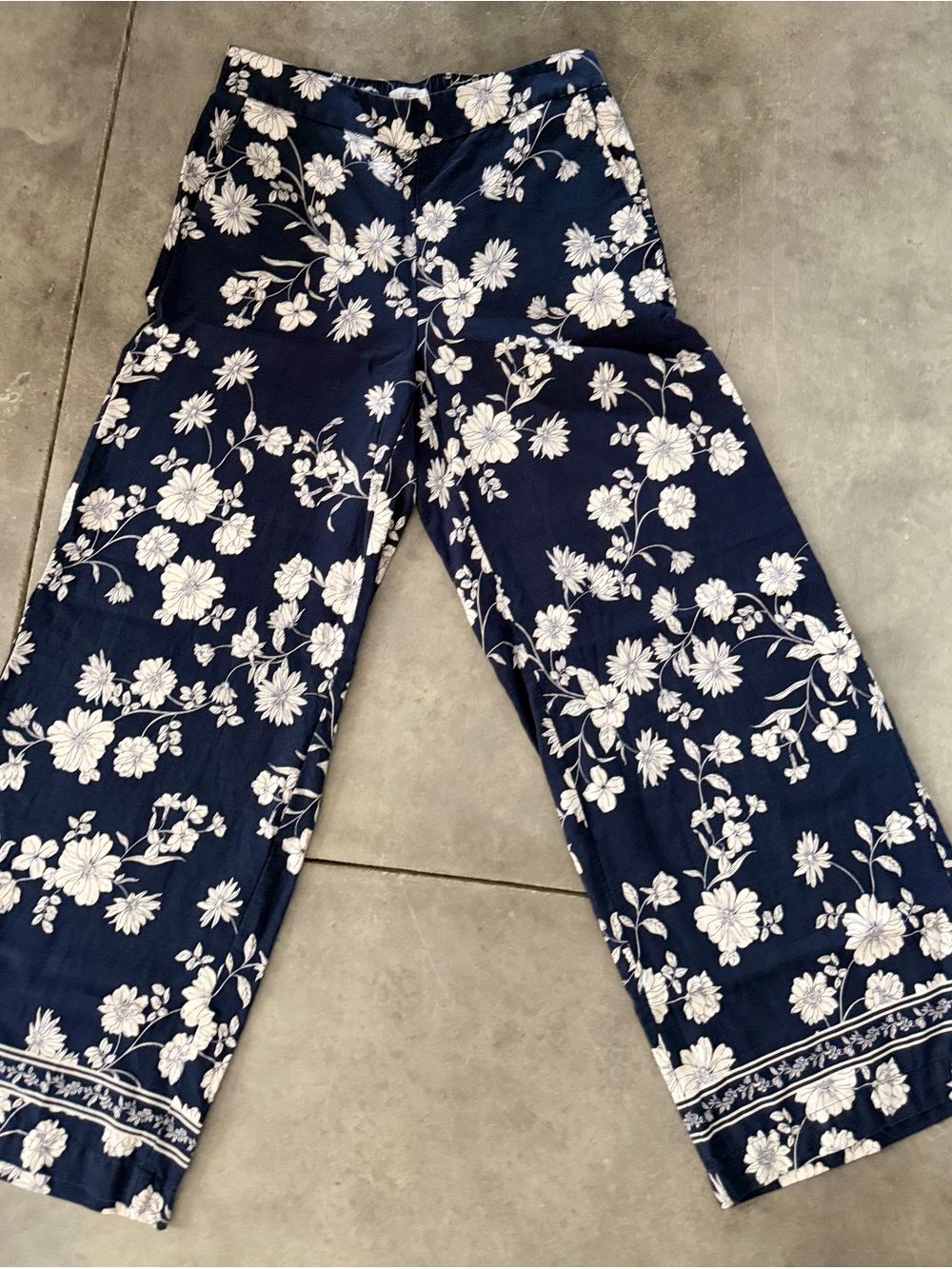 LOFT Navy Blue Floral Wide-Leg Pants - Picture 1 of 10
